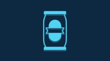 Blue Beer can icon isolated on blue background. 4K Video motion graphic animation.