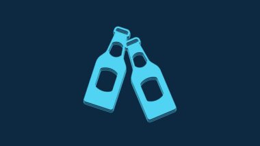 Blue Beer bottle icon isolated on blue background. 4K Video motion graphic animation.