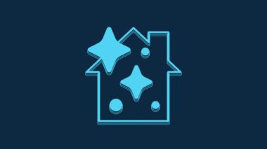 Blue Home cleaning service concept icon isolated on blue background. Building and house. 4K Video motion graphic animation.