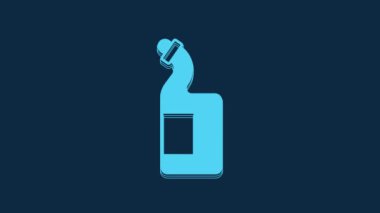 Blue Dishwashing liquid bottle icon isolated on blue background. Liquid detergent for washing dishes. 4K Video motion graphic animation.