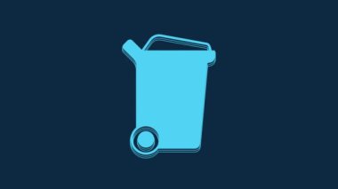 Blue Trash can icon isolated on blue background. Garbage bin sign. Recycle basket icon. Office trash icon. 4K Video motion graphic animation.
