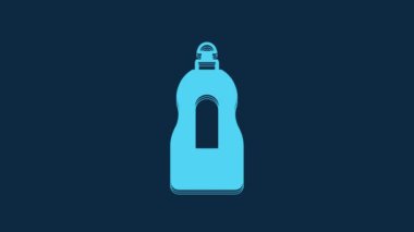Blue Dishwashing liquid bottle icon isolated on blue background. Liquid detergent for washing dishes. 4K Video motion graphic animation.