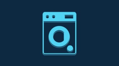 Blue Washer icon isolated on blue background. Washing machine icon. Clothes washer - laundry machine. Home appliance symbol. 4K Video motion graphic animation.