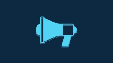 Blue Megaphone icon isolated on blue background. Speaker sign. 4K Video motion graphic animation.