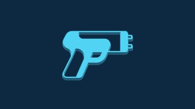 Blue Police electric shocker icon isolated on blue background. Shocker for protection. Taser is an electric weapon. 4K Video motion graphic animation.