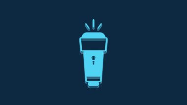 Blue Flashlight icon isolated on blue background. 4K Video motion graphic animation.