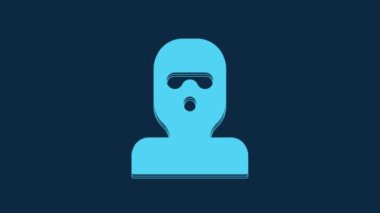 Blue Thief mask icon isolated on blue background. Bandit mask, criminal man. 4K Video motion graphic animation.