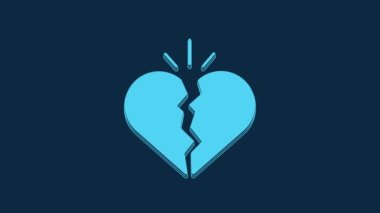 Blue Broken heart or divorce icon isolated on blue background. Love symbol. Valentines day. 4K Video motion graphic animation.