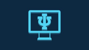 Mavi arka planda, Mavi Çevrimiçi Psikolojik Danışmanlık Mesafesi simgesi izole edildi. Psikoterapi, psikolojik yardım, online psikiyatrist danışmanlığı. 4K Video hareketli grafik canlandırması.