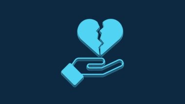 Blue Broken heart or divorce icon isolated on blue background. Love symbol. Valentines day. 4K Video motion graphic animation.