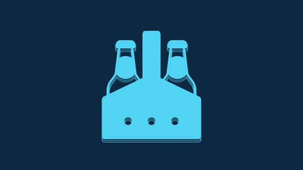 Blue Pack Garrafas Cerveja Ícone Isolado Fundo Azul Caixa Caixa — Vídeo de Stock