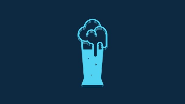 Blue Glass Beer Icon Isolated Blue Background Video Motion Graphic — Αρχείο Βίντεο