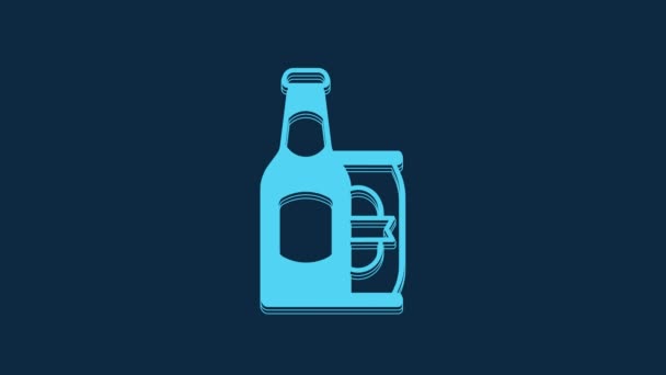 Blue Beer Bottle Beer Can Icon Isolated Blue Background Video — Stock video