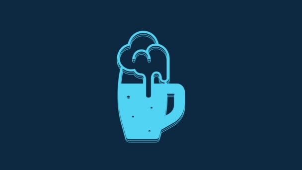 Синій Келих Значка Пива Ізольовано Синьому Фоні Відео Рух Графічна — стокове відео