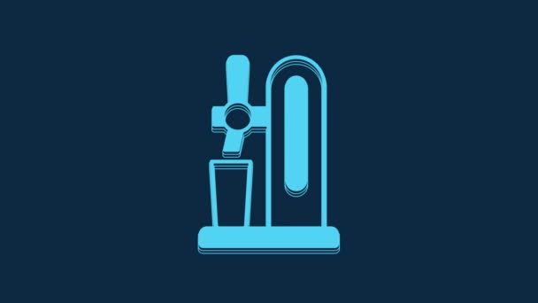 Modré Pivo Kohoutek Ikonou Skla Izolované Modrém Pozadí Grafická Animace — Stock video