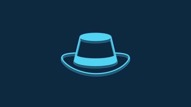 青の背景に隔離されたブルーオクトーバーフェストの帽子のアイコン 羽のついたハンター帽子 ドイツの帽子 4Kビデオモーショングラフィックアニメーション — ストック動画