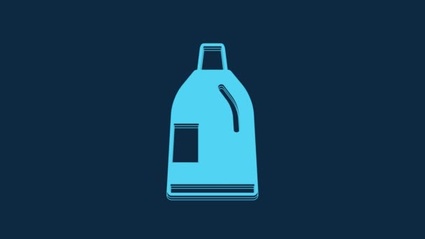 洗濯洗剤 漂白剤 食器洗浄液 または青の背景に隔離された別の洗浄剤アイコンのための青いプラスチックボトル 4Kビデオモーショングラフィックアニメーション — ストック動画