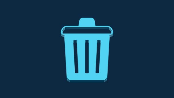 Blue Trash Can Icon Isolated Blue Background Garbage Bin Sign — Vídeo de stock