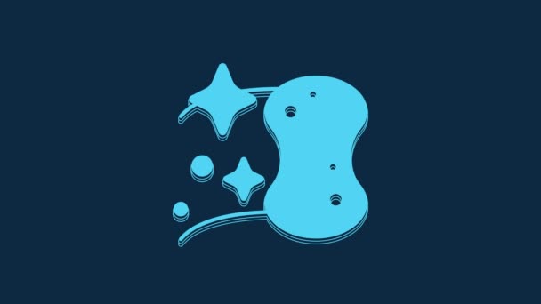 Синий Значок Синем Фоне Мерцание Баста Мытья Посуды Логотип Уборки — стоковое видео