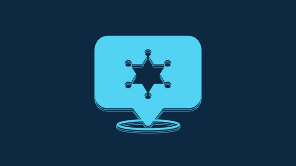 Blue Hexagram Sheriff Icon Isolated Blue Background Police Badge Icon — Vídeo de Stock