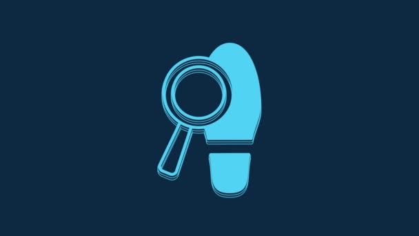 Blue Magnifying Glass Footsteps Icon Isolated Blue Background Detective Investigating — Vídeo de Stock