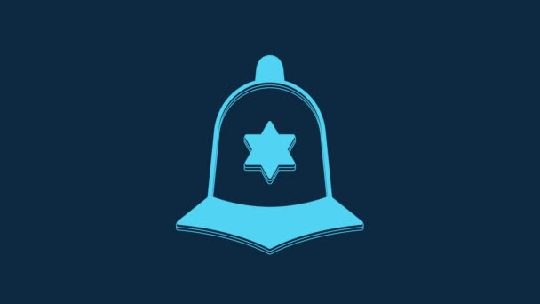 青の背景に隔離された青の英国の警察のヘルメットアイコン 4Kビデオモーショングラフィックアニメーション — ストック動画