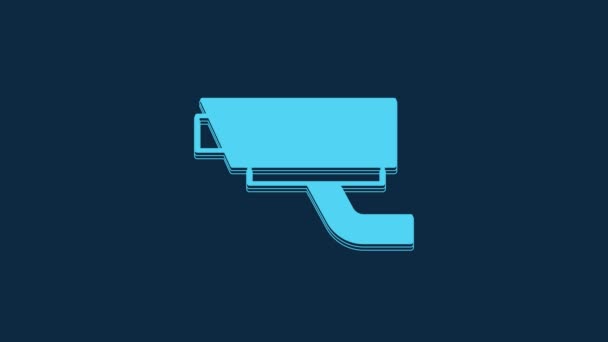 Blue Security Camera Icon Isolated Blue Background Video Motion Graphic — Stock Video