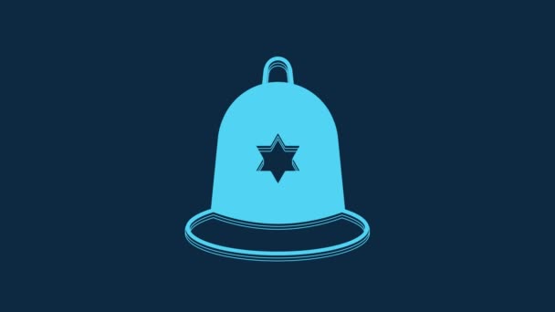 Ícone Azul Capacete Polícia Britânica Isolado Fundo Azul Animação Gráfica — Vídeo de Stock