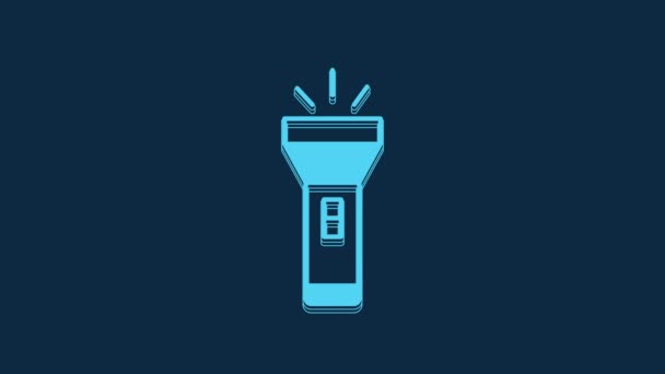 Blue Flashlight Icon Isolated Blue Background Video Motion Graphic Animation — Stok video