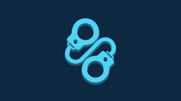 Blue Handcuffs Icon Isolated Blue Background Video Motion Graphic Animation — Vídeos de Stock