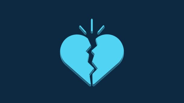 Blue Broken Heart Divorce Icon Isolated Blue Background Love Symbol — Video Stock