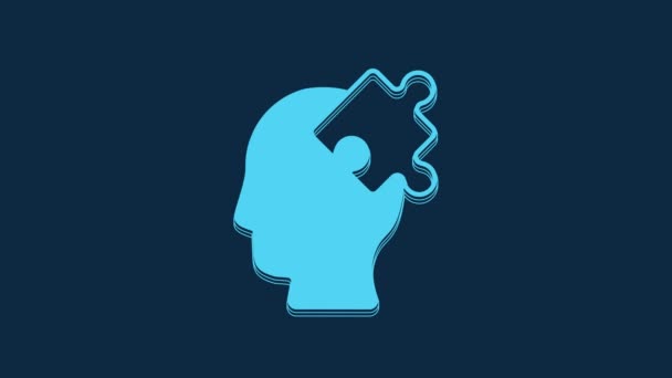 青の背景に隔離された心理学のアイコンの問題への青の解決 パズルだ 精神衛生のための療法 4Kビデオモーショングラフィックアニメーション — ストック動画