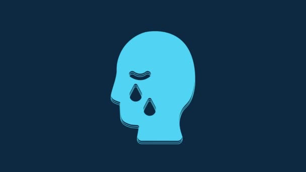 Blue Man Graven Rouwverdriet Pictogram Geïsoleerd Blauwe Achtergrond Emotie Van — Stockvideo