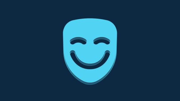 Blue Comedy Theatrical Mask Icon Isolated Blue Background Video Motion — Video