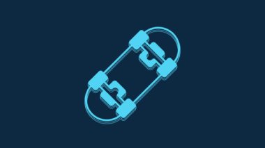 Blue Skateboard icon isolated on blue background. Extreme sport. Sport equipment. 4K Video motion graphic animation.