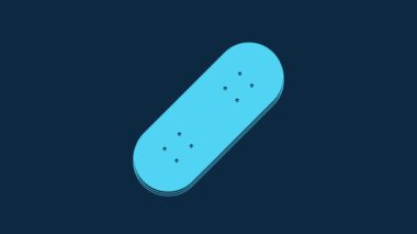 Blue Skateboard icon isolated on blue background. Extreme sport. Sport equipment. 4K Video motion graphic animation.
