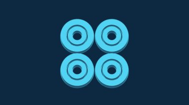 Mavi arka planda mavi kaykay tekerleği simgesi izole edildi. Kaykay tekerleği. 4K Video hareketli grafik canlandırması.