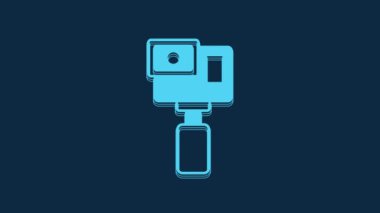 Blue Action extreme camera icon isolated on blue background. Video camera equipment for filming extreme sports. 4K Video motion graphic animation.