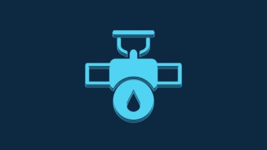 Blue Industry metallic pipe and valve icon isolated on blue background. 4K Video motion graphic animation.