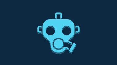 Blue Gas mask icon isolated on blue background. Respirator sign. 4K Video motion graphic animation.
