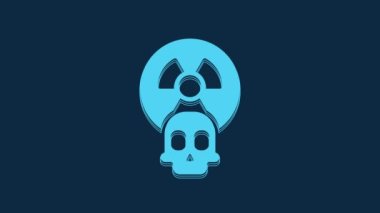 Blue Radioactive icon isolated on blue background. Radioactive toxic symbol. Radiation hazard sign. 4K Video motion graphic animation.