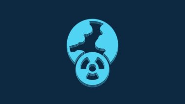 Blue Planet earth and radiation symbol icon isolated on blue background. Environmental concept. 4K Video motion graphic animation.