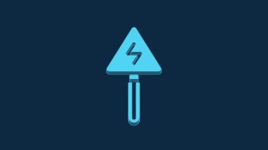 Blue High voltage sign icon isolated on blue background. Danger symbol. Arrow in triangle. Warning icon. 4K Video motion graphic animation.