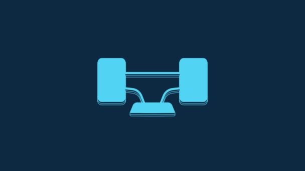 Icono Rueda Skate Azul Aislado Sobre Fondo Azul Suspensión Monopatín — Vídeo de stock