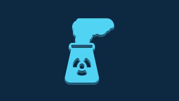 Blue Nuclear Power Plant Icon Isolated Blue Background Energy Industrial — 图库视频影像