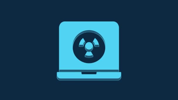 Icona Del Computer Portatile Nucleare Blu Isolato Sfondo Blu Animazione — Video Stock