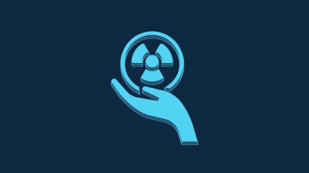 Blue Radioactive Hand Icon Isolated Blue Background Radioactive Toxic Symbol — Αρχείο Βίντεο