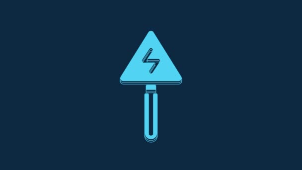 Blue High Voltage Sign Icon Isolated Blue Background Danger Symbol — стоковое видео