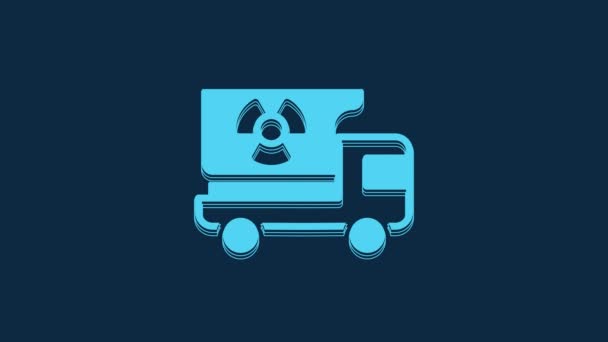 Blue Truck Radiation Materials Icon Isolated Blue Background Video Motion — Stock Video