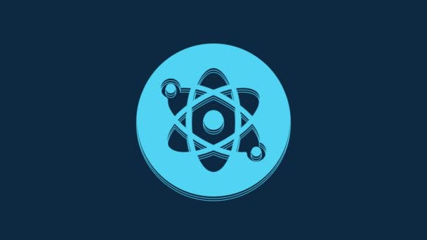 Blue Atom Icon Isolated Blue Background Symbol Science Education Nuclear — Video Stock